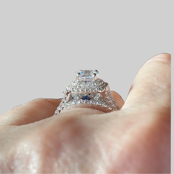 Wedding Set with Sapphire in heavy Pave on this 1ct Engagement Sterling! - Picture 3 of 16